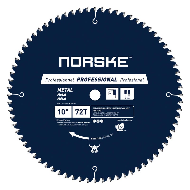 Norske Tools NCSBP216 10 inch 72T Metal Cutting Saw Blade For Steel Roofing, Metal Siding, Steel Pipe, Steel Studs & More 5/8 inch Bore - Image 1
